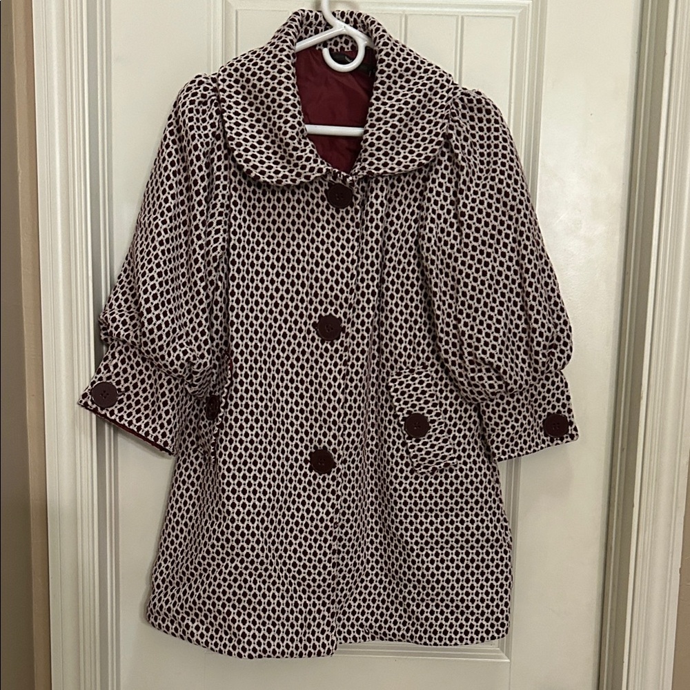 Anthropologie Hazel Burgundy/White S swing coat